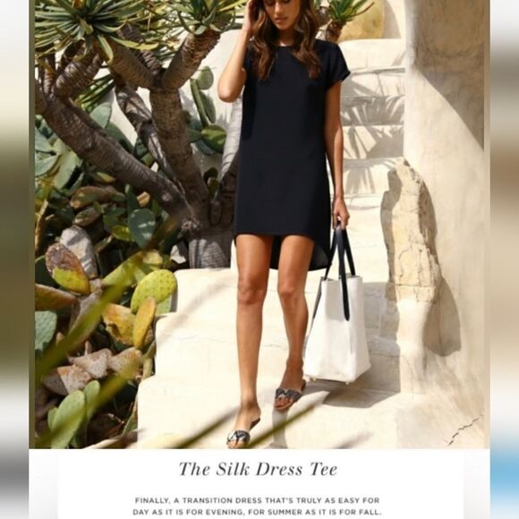 Cuyana The Silk Tee Dress Black High LowMini Minimalist Casual Short Sleeve - Picture 12 of 16